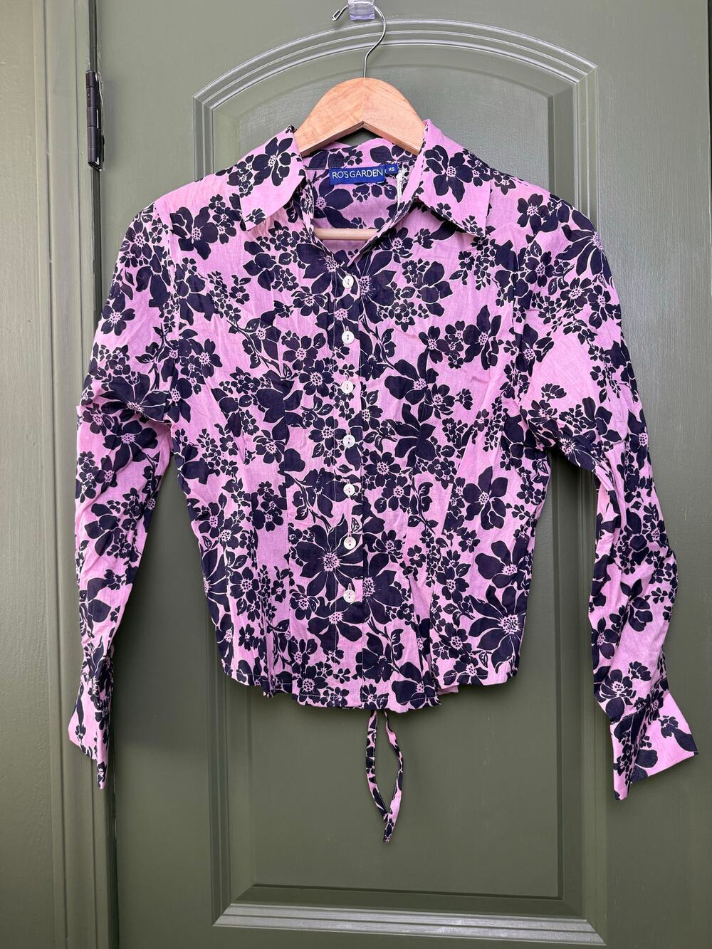 NWT Ro's Garden Clara Tie-Back Floral Shirt Top Blouse Pink Catania Purple XS